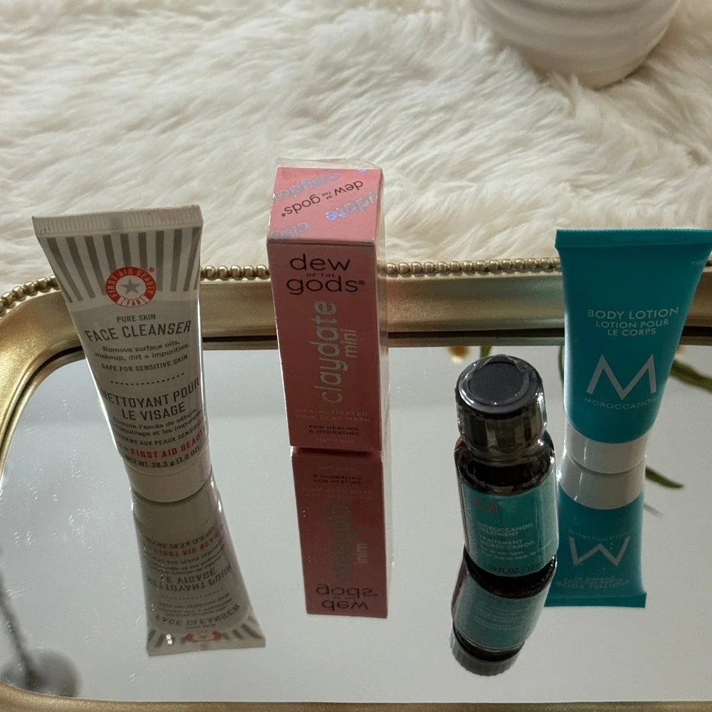 Mini Travel Size Skincare Set First Aid Beauty Dew of Gods Moroccanoil